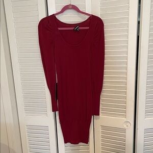bebe Deep Red Long Sleeve Dress